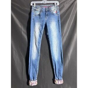 Desigual Exotic Jeans Women's 26 Embroidered Say Something Nice Boho Denim Arts